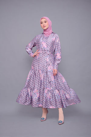 Monogram Flower Flared Dress - Purple