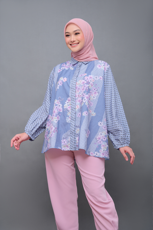 Monogram Flower Loose Shirt - Airy Blue