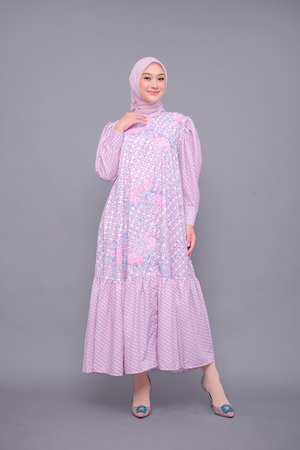 Monogram Flower Ruffle Dress - Pink Rose