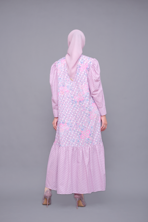 Monogram Flower Ruffle Dress - Pink Rose