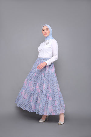 Monogram Flower Tiered Skirt - Blue