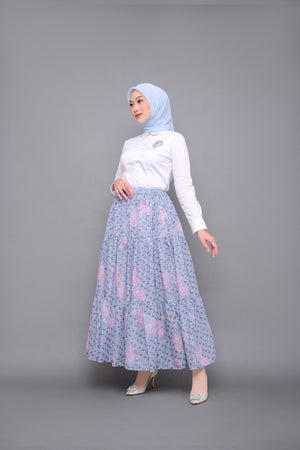 Monogram Flower Tiered Skirt - Blue