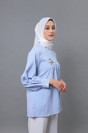 Zahra Plaid Blouse - Blue