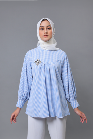 Zahra Plaid Blouse - Blue