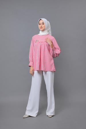 Zahra Plaid Blouse - Red