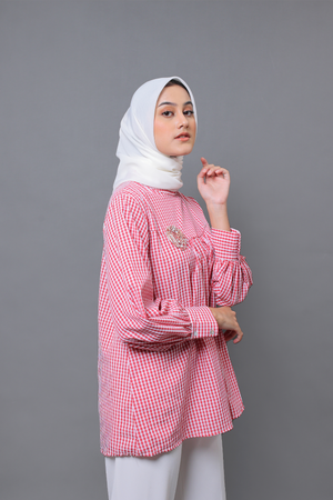 Zahra Plaid Blouse - Red