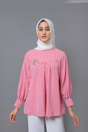 Zahra Plaid Blouse - Red