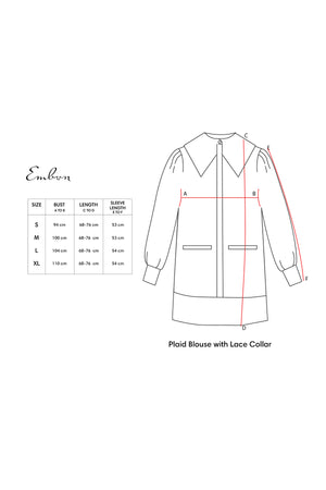 Plaid Blouse with Lace Collar - Navy